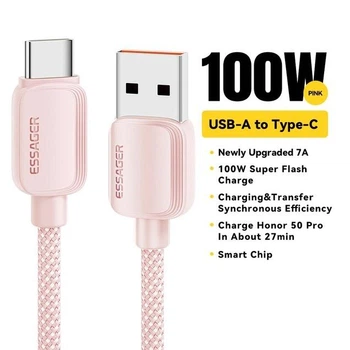 USB кабель 1м для швидкої зарядки USB A - Type-C 100W Essager ES-X46 рожевий