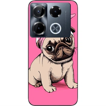 Силиконовый чехол SMTT для Infinix Note 40 Pro (Х6850) с картинкой Мопс с бантиком