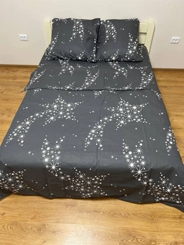 Постельное белье Soft полуторное черное Звезды 150х215 см