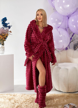 Женский махровый халат с капюшоном 831332 L-2XL (50-54) Малиновый