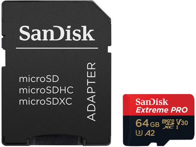 Карта пам'яті SanDisk 64 GB microSDXC UHS-I U3 Extreme Pro + SD Adapter SDSQXCU-064G-GN6MA