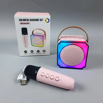 Детская караоке колонка с микрофоном P8 Bluetooth с RGB подсветкой Розовая