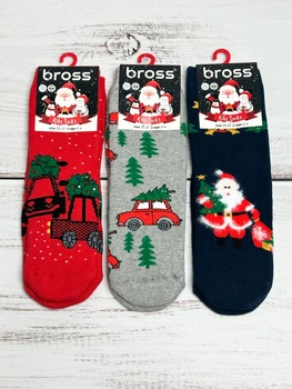 Набір із 3-х пар махрових шкарпеток Bross 6428 червоний, сірий, синій 25-27