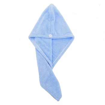 Полотенце тюрбан для сушки волос из микрофибры с пуговицей HairTowel, 64х24 см, голубой