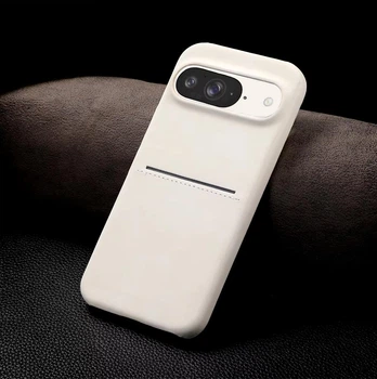 Чохол для Google Pixel 9 Білий – матова шкіра, мікрофібра всередині, захист камери та слот для карток