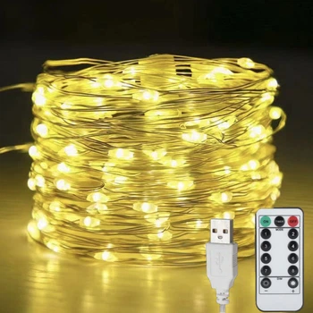 Светодиодная новогодняя LED гирлянда Капли росы от USB 8 режимов мерцания Теплый белый 10м