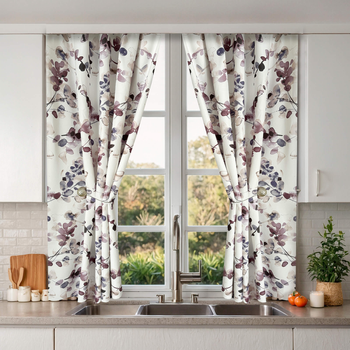 Короткі яскраві квіткові штори Акварельні Пагінці для кухні Adagio Windows Decor у розмірах 1,4 х1,7м -2шт, Занавіски - фіранки з підхватами