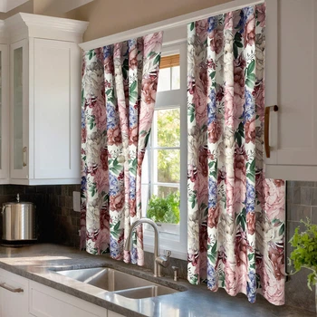 Короткі яскраві квіткові штори Adagio Windows Decor у розмірах 1,4х1,7м -2шт, Занавіски - фіранки з підхватами