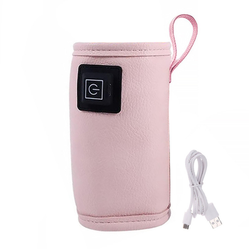Портативный подогреватель Lesko 2024 Short Pink для детской бутылочки USB