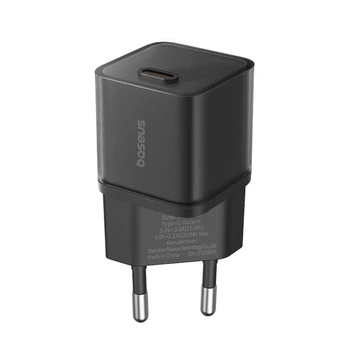 Мережевий зарядний пристрій 1x Type-C з швидкою зарядкою GaN5S Fast Charger 20W блок живлення чорний, Baseus (P10162503113-00)