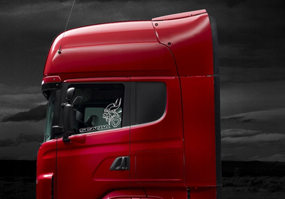 Наклейка на Авто / Грузовики / Фуры / Стекло / Кузов " Scania Викинг на угол стекла - ТИП1 " 2 шт белый цвет