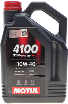 Моторное масло Motul 10W40 4100 Syn-nergy Spec (MB 229.3/RN0710/RN0700/PSA B71 2300/VW 501 01/505 00) 4 л (112891)