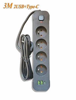 Мережевий фільтр-подовжувач 3м Power Strip 4 розетки 2xUSB-A 1xUSB-C із заземленням