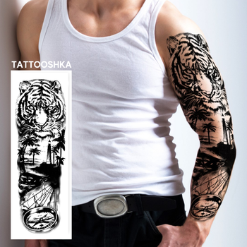 Временное водостойкое тату рукав TATTOOSHKA "Величественный тигр" TQB-213-2
