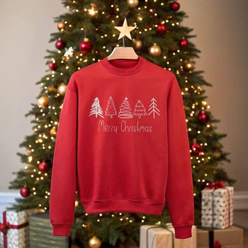 Світшот унісекс червоний Christmas trees XL