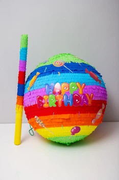 Піньята кругла "Happy Birthday", 45 см + біта