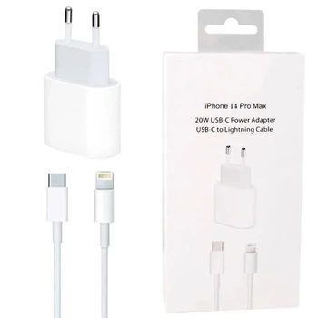 Сетевое зарядное устройство Foxcon Power Adapter Type-C 20W + кабель Lightning для Iphone 14 Pro Max c быстрой зарядкой White