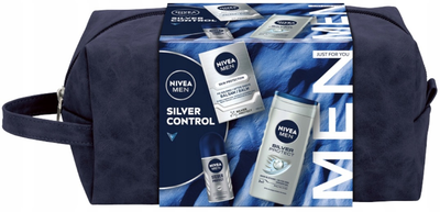 Zestaw kosmetyków do pielęgnacji ciała Nivea Men Silver Control Balsam po goleniu 100 ml + Antyperspirant roll-on 50 ml + Żel pod prysznic 250 ml + Kosmetyczka (9005800383224)