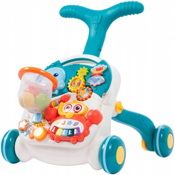 Ходунки каталка Happy Baby 2в1 игровой центр-столик Первые шаги голубые