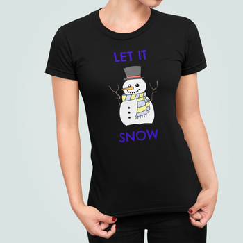 Женская Новогодняя футболка Stedman с принтом Let it snow Снеговик Черный S