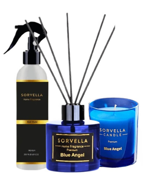 Подарунковий набір Sorvella Perfume Blue Angel Ароматичний дифузор 120 мл + Ароматизатор для приміщень 200 мл + Ароматична свічка 170 г (5905489912583)