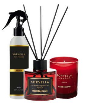 Подарунковий набір Sorvella Perfume Red Baccarat Ароматичний дифузор 120 мл + Ароматизатор для приміщень 200 мл + Ароматична свічка 170 г (5905489912576)