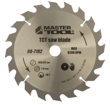 Диск пильный Mastertool по дереву с твердосплавными напайками 185 х 20 х 20Т адаптер 20/16 мм (08-7192)