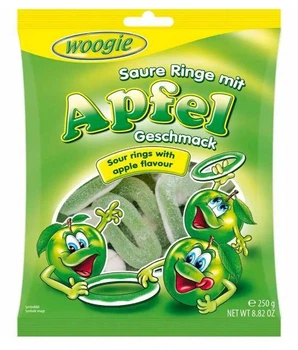 Конфеты Желейные в Кислой Посыпке Woogie Saure Ringe Apfel Кольца Яблочные 250 г