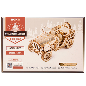 3D Puzzle drewniane Robotime Rokr Jeep wojskowy 18.9 x 9.9 x 8.9 cm 369 elementów (6946785110616)