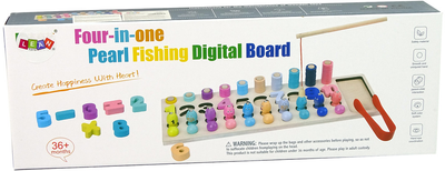 Rozwijająca tablica LEAN Toys Educational Wooden Board 4 in 1 Numbers Counting Fish Catching (5904665990469)