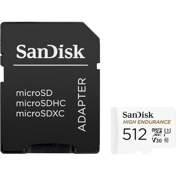 Карта памяти microSD 512Gb SanDisk High Endurance UHS-1 U3 class 10 V30 + SD адаптер (SDSQQNR-512G-GN6IA)