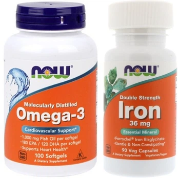 Набор Железо Now Foods Iron Ferrochel 36 мг 90 капсул (733739014443) + Омега-3 Now Foods 1000 мг 100 желатиновых капсул (733739016508)