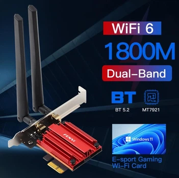 Дводіапазонна мережева карта Fenvi AX1800 Wi-Fi 6+BT 5.2, мережна карта PCI-E 2,4G/5G (MT7921)