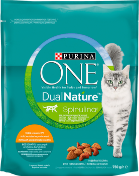 Сухий корм для кішок Purina ONE Adult Dual Nature Spirulina з куркою 750 г (7613036257633)