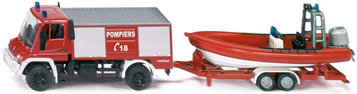 Model wozu strażackiego z łódką Siku 1636 Fire Engine with Boat (4006874116362)