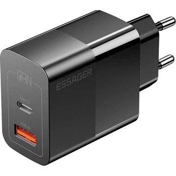 Зарядний пристрій Essager Pinchen 33W Travel Phone Charger USB A + TYPE C EU Black (ECTAC-PCB01-P)
