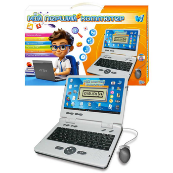 Дитячий комп'ютер Ноутбук навчальний та ігровий WToys 88777 озвучення укр. и анг. мовою літери цифри пісні казки загадки вікторина рідкокристалічний екран мишка