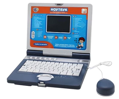 Дитячий комп'ютер Ноутбук навчальний та ігровий Limo Toy 7073 3 мови 35 функцій 11 ігор 9 мелодій Серо-Синий