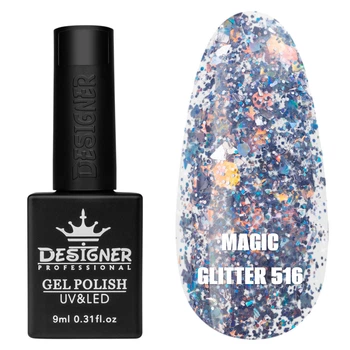 Гель-лак для ногтей Дизайнер Magic Glitter №516 лиловым глиттером 9 мл