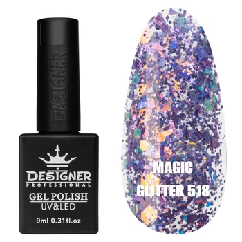 Гель-лак для ногтей Дизайнер Magic Glitter №518 фиолетовым глиттером 9 мл