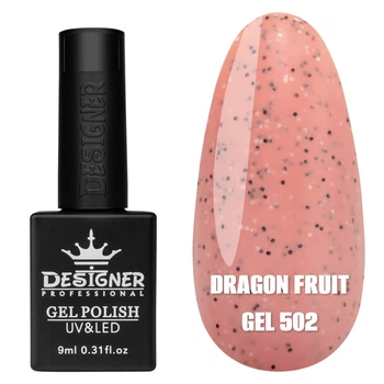 Гель-лак для ногтей Dragon fruit gel Дизайн с мелкой черно-белой крошкой, 9 мл Бежево-розовый №502