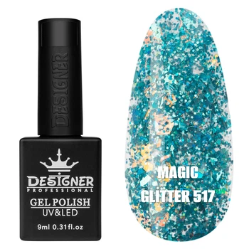 Гель-лак для ногтей Дизайнер Magic Glitter №517 бирюзовым глиттером 9 мл