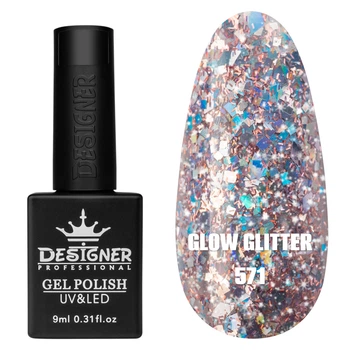 Гель-лак для ногтей Clow Glitter Дизайн с глиттером хамелеон разного размера , 9 мл Розовый с фиолетовым №571