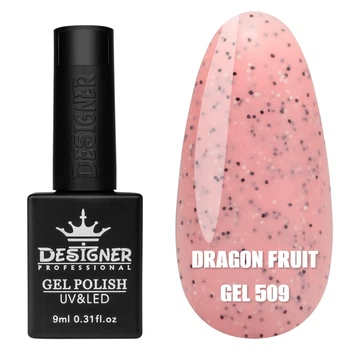 Гель-лак для нігтів Dragon fruit gel Дизайн з дрібною чорно-білою крихтою, 9 мл Рожевий №509