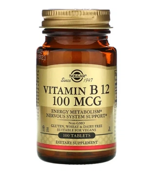 Витамин B12, цианокобаламин "Vitamin B12" 100 мкг, Solgar, 100 таблеток