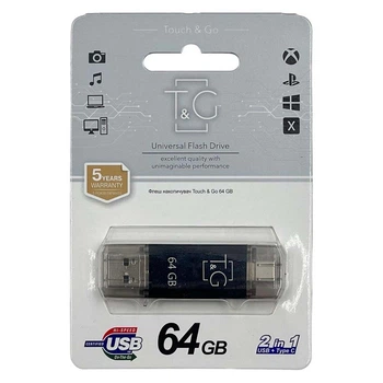 USB флешка Flash Drive 2в1 T+G USB+Type-C 64GB 009 серії Star Чорна.