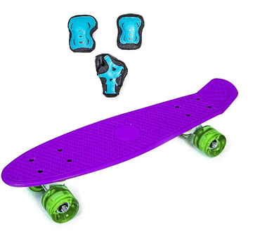 Набір скейтборд Penny Board. VIOLET + захисне екіпірування. Колеса світяться під час катання!