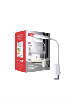 Лампа настольная MAXUS Desk Lamp 10W 3CCT WH CLIP Battery
