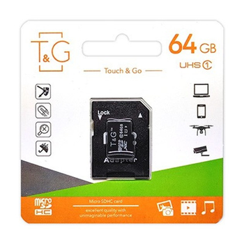 Карта MicroSDXC 64GB T&G, Class 10 UHS-I с адаптером