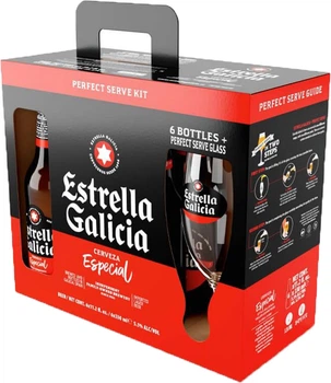 Упаковка пива Estrella Galicia EG Especial крафтове світле 5.5% 0.33 л х 6 шт. + келих (8412598005718)